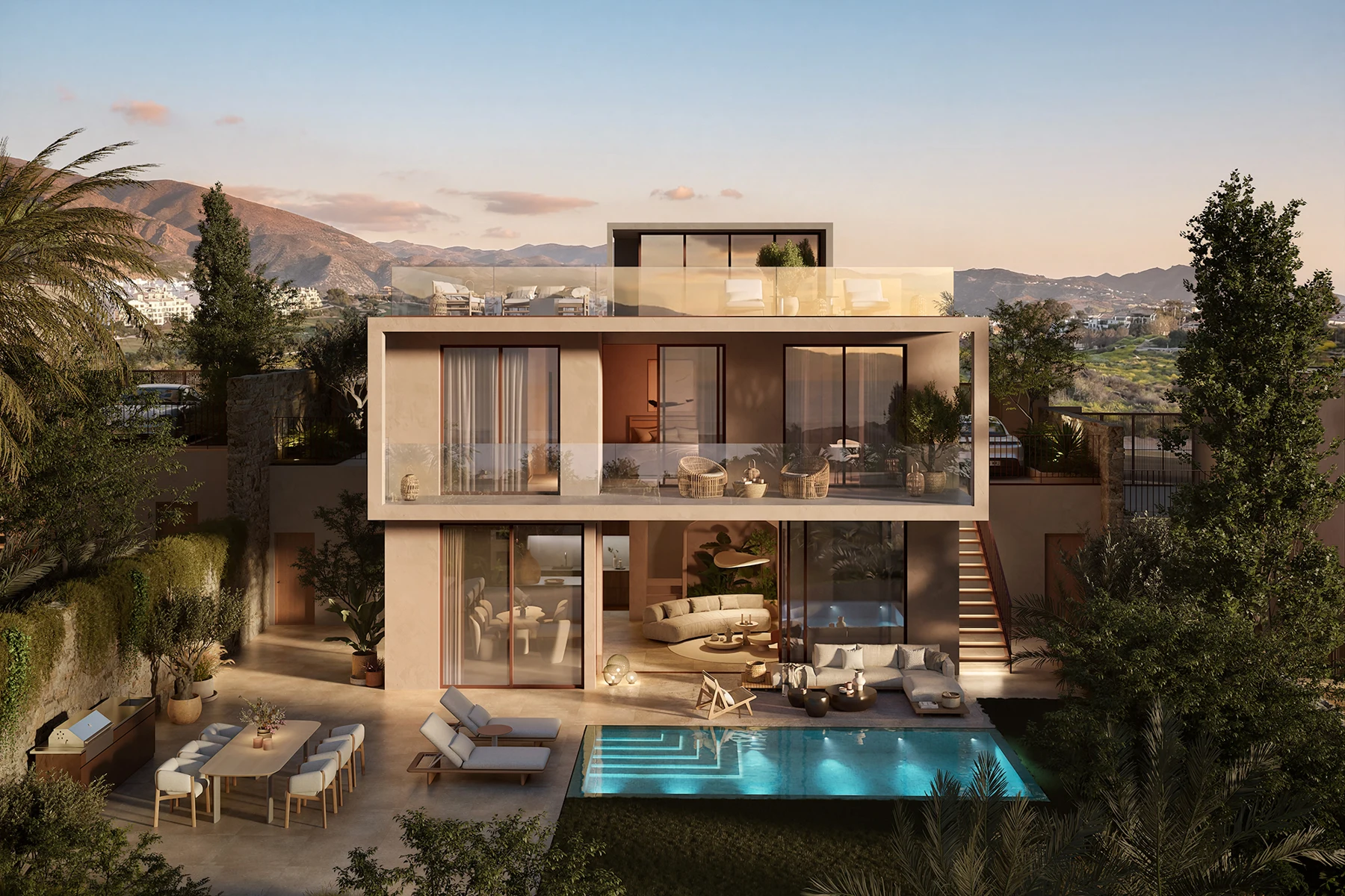 Developer render of an AMARIS villa in Estepona with a private pool