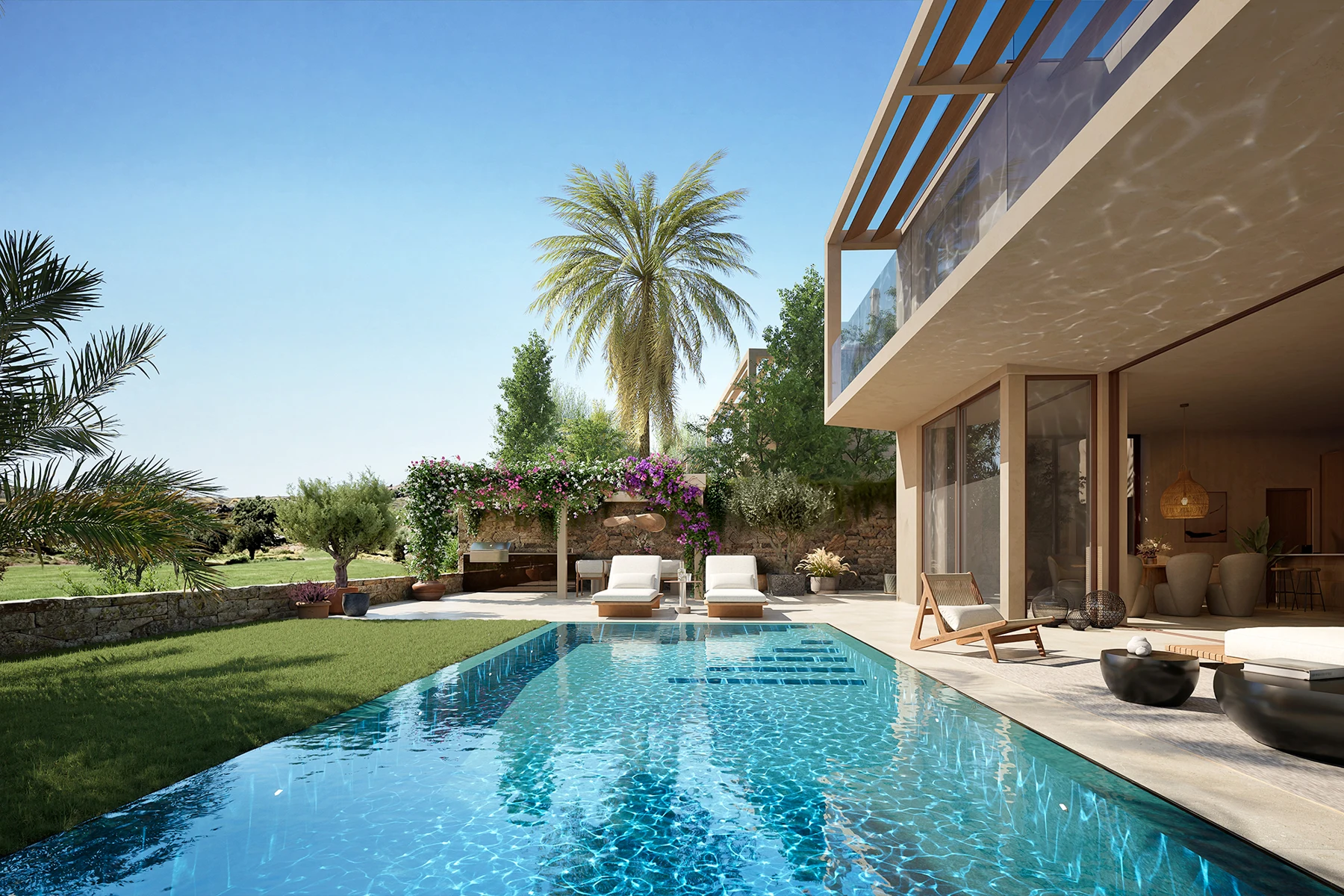 Developer render of the private pool at an AMARIS villa
